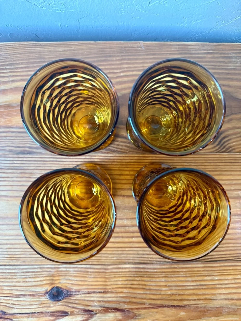 Vintage Indiana Glass Whitehall Cubist Amber Footed Tumblers – Set of 4